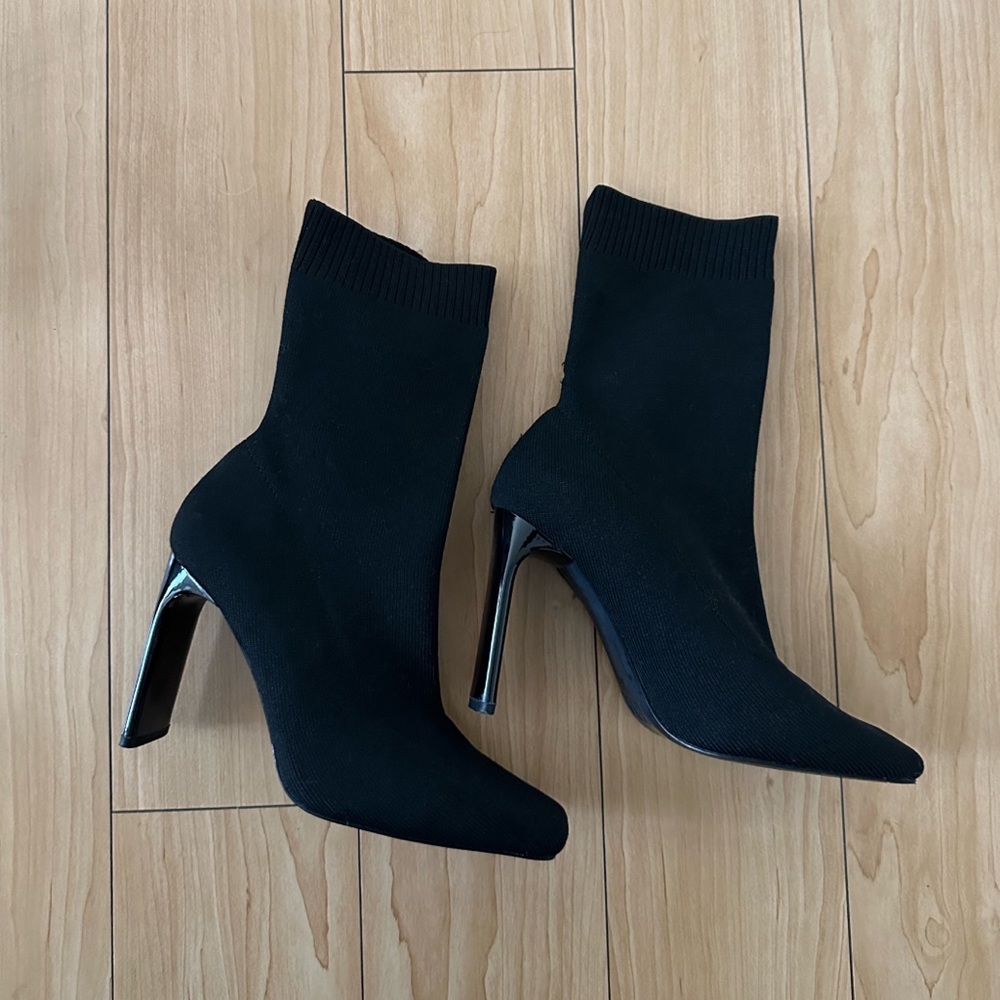 Zara Black Fabric Heeled Booties